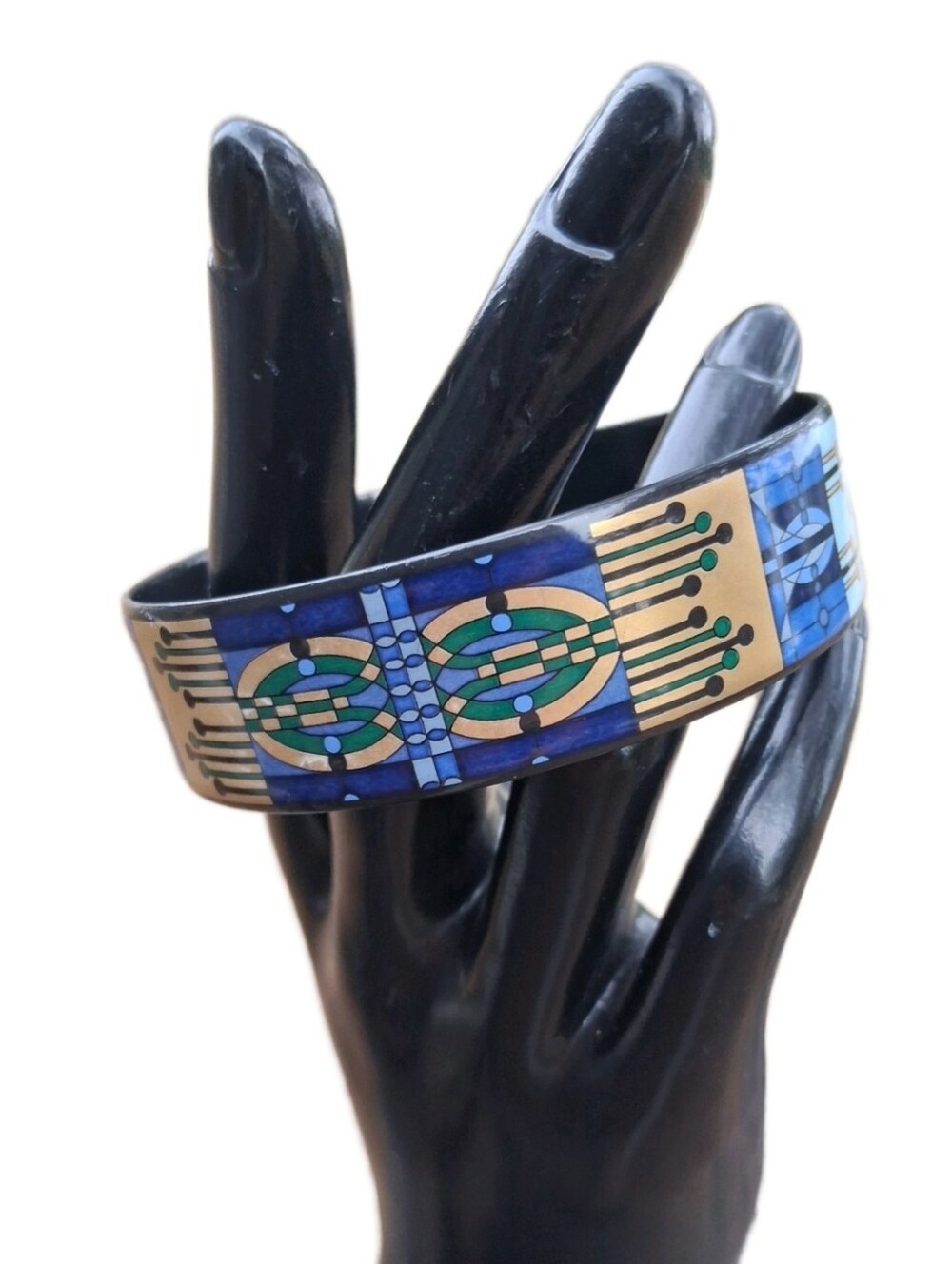 Vintage Michaela Frey Wiener Emailmanufaktur Geometric Enamel Bangle Bracelet